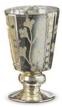 Silver Etched Mercury Glass Footed Vase