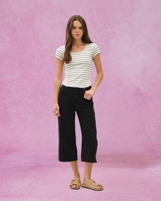 Off White/Blue Striped Short Sleeve Top