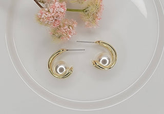 Gold Hoops w/ Pearl Detail