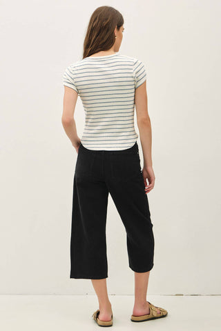 Off White/Blue Striped Short Sleeve Top