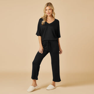 Softies Dream Relaxed V-Neck with Capri Lounge Set - Black