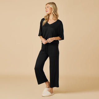 Softies Dream Relaxed V-Neck with Capri Lounge Set - Black