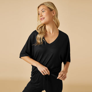 Softies Dream Relaxed V-Neck with Capri Lounge Set - Black