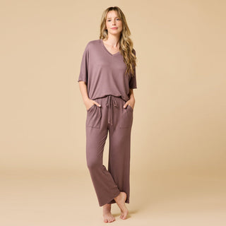 Softies Dream Relaxed V-neck with Capri Lounge Set - Driftwood