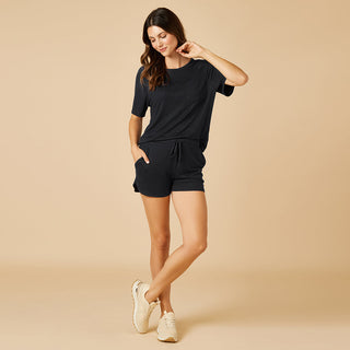 Softies Dream Slouchy Tee Top with Shorts Lounge Set - Black