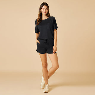 Softies Dream Slouchy Tee Top with Shorts Lounge Set - Black