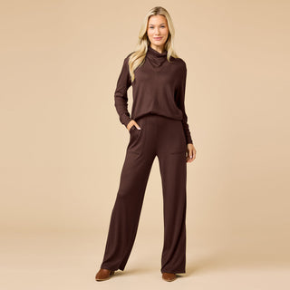 Softies Dream Jersey Cowl Neck Lounge Set - Espresso