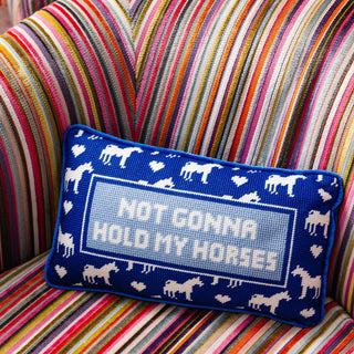 Furbish Hold My Horses Needlepoint Pillow