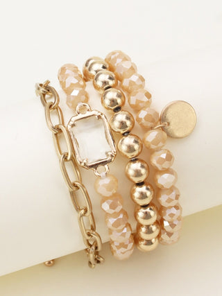 Tan Set of 4 Beaded Bracelets