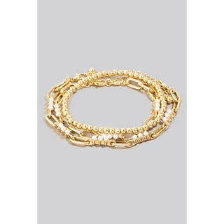 Gold Pearl Detail Linked/Beaded Bracelet Stack