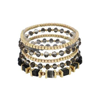 Black/Gold Set of 5 Stretch Bracelets