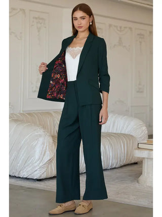 Forest Green Shirred Sleeve Blazer