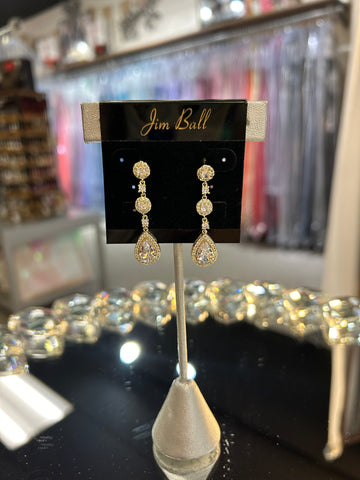 Jim Ball Earrings CZ321 - Cubic Zirconia Clear/Gold