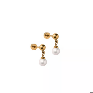 LINNY CO Screwback Stud Earrings - Millie Pearl Gold