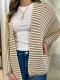 Taupe/Cream Striped Knit Cardigan