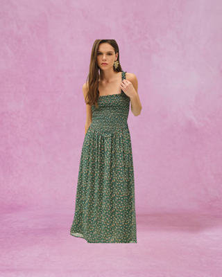 Green Floral Print Midi Dress