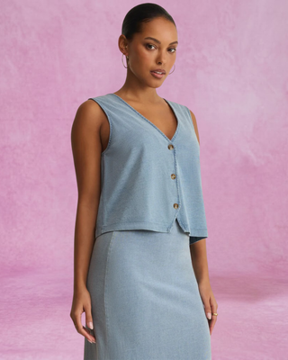 Z Supply Noelle Jersey Denim Top  - Ocean Air Indigo