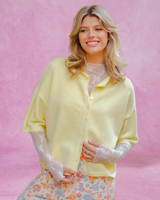 Butter Yellow Half Sleeve Button Down Cardigan