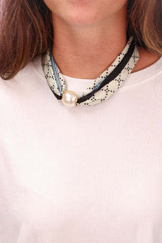 Blue/Cream Layered 10mm Pearl Scarf Necklace