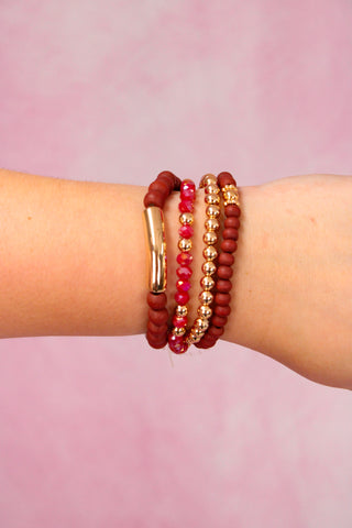Maroon Set of 4 Beaded Bracelets