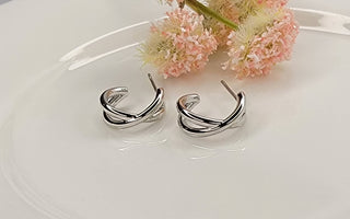 Silver X-Cross Hoop Earrings