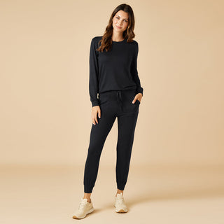 Softies Dream Jersey Crew Neck Lounge Set - Black