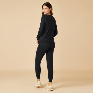 Softies Dream Jersey Crew Neck Lounge Set - Black