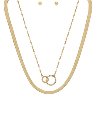 Gold Snake Chain/Double Ring Layered Necklace
