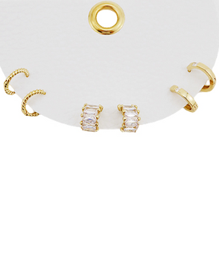 Set of 3 Gold/Crystal Hoop Earring Set