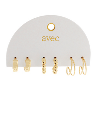 Gold Pair of 3 Hoop Earrings