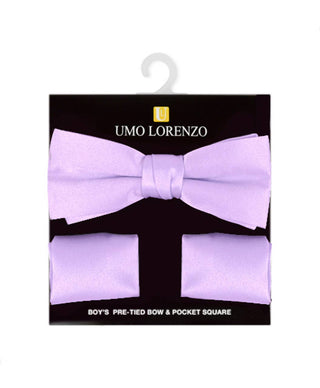 Lavender Boy's Banded Bow Tie and Pocket Square