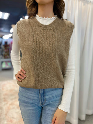 Brown Cable Knit Sweater Vest