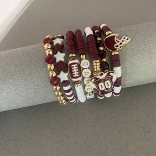 Maroon + Gold Football Gameday Bracelet Stack
