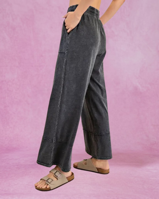 Black Mineral Washed Wide Leg Pants