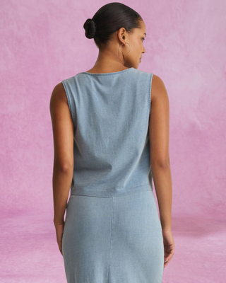 Z Supply Noelle Jersey Denim Top  - Ocean Air Indigo