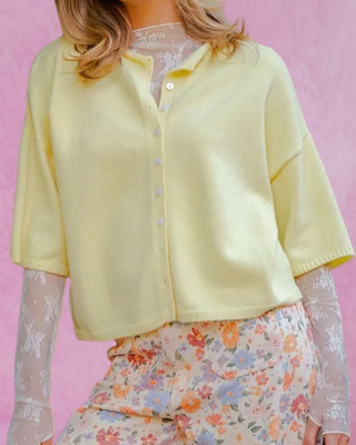 Butter Yellow Half Sleeve Button Down Cardigan