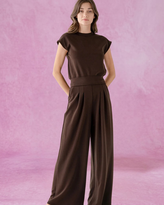 Coffee Pleated Wide Leg Pants