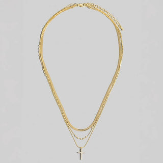 Gold 3 Layer Cross Pendant Necklace
