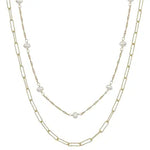 Gold Link Chain with Freshwater Pearl Chain 16"-18" Necklace