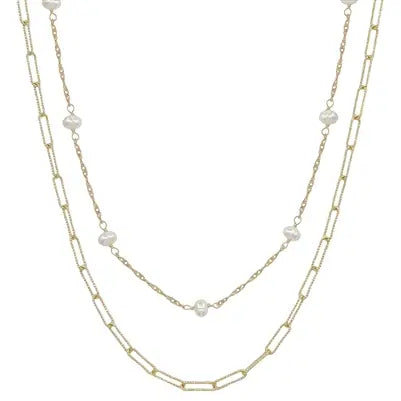 Gold Link Chain with Freshwater Pearl Chain 16"-18" Necklace