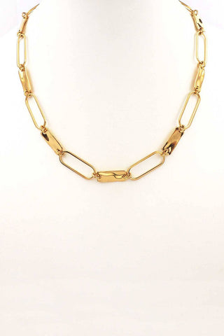 Stainless Steel Gold Open Oval and Hammered Textured 16"-18" Necklace