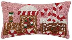 Peking Handicraft 16"x9" Gingerbread Train w/ Candy Cane Swirls Hook Pillow