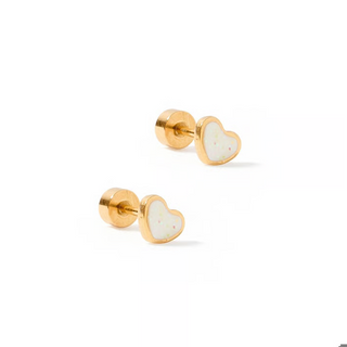 LINNY CO Screwback Stud Earrings - Nora Heart White Gold