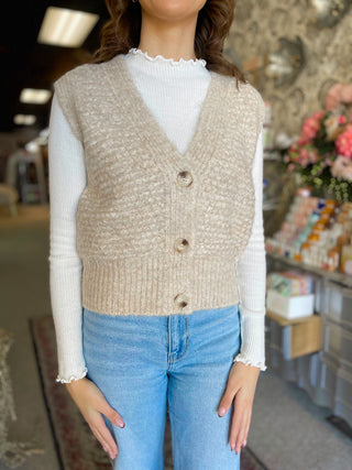 Beige Button Front Sweater Vest