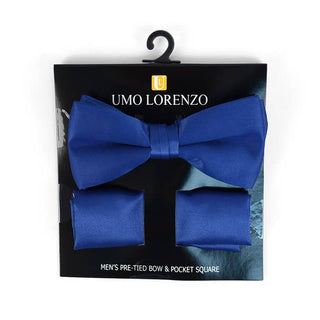 Royal Blue Men's Banded Bow Tie and Pocket Square