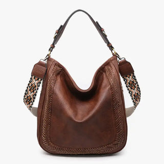 Rust Brown Whipstitch Hobo/Crossbody w/ Guitar Strap
