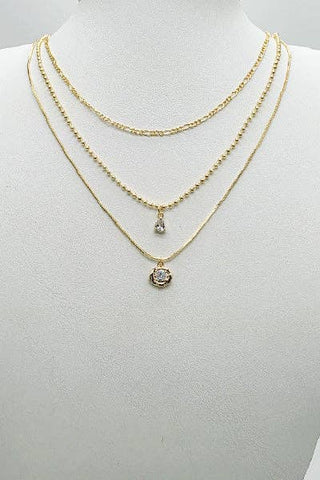 Gold Triple Layered CZ Drop 16"-18" Necklace