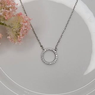 Silver CZ Circle Pendant Necklace