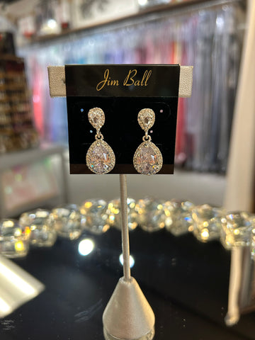 Jim Ball Earrings CZ576 - Cubic Zirconia Clear/Silver