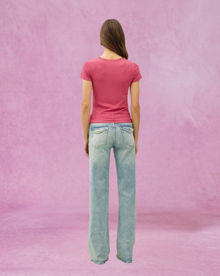 Pink Lace Trim Scoop Neck Tee